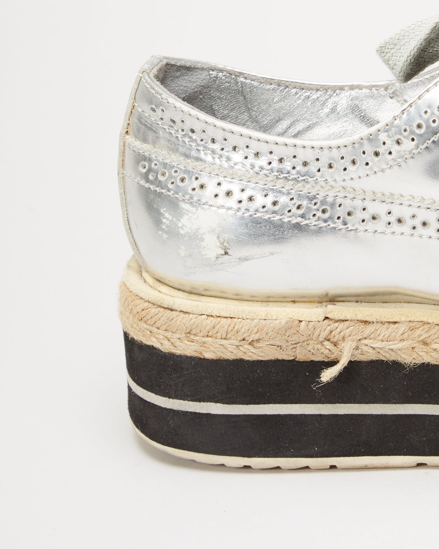 Prada Silver Brogue Wingtip Platform Derby Shoes - UK 3