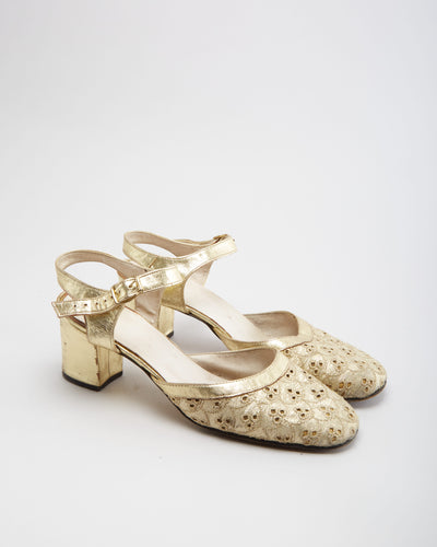 Vintage 1960s Gold Sling Back Shoes - UK 5