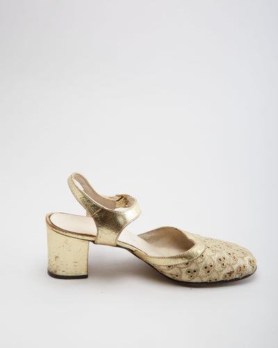 Vintage 1960s Gold Sling Back Shoes - UK 5