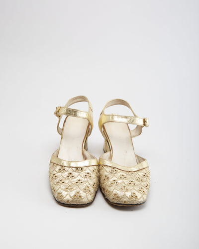 Vintage 1960s Gold Sling Back Shoes - UK 5