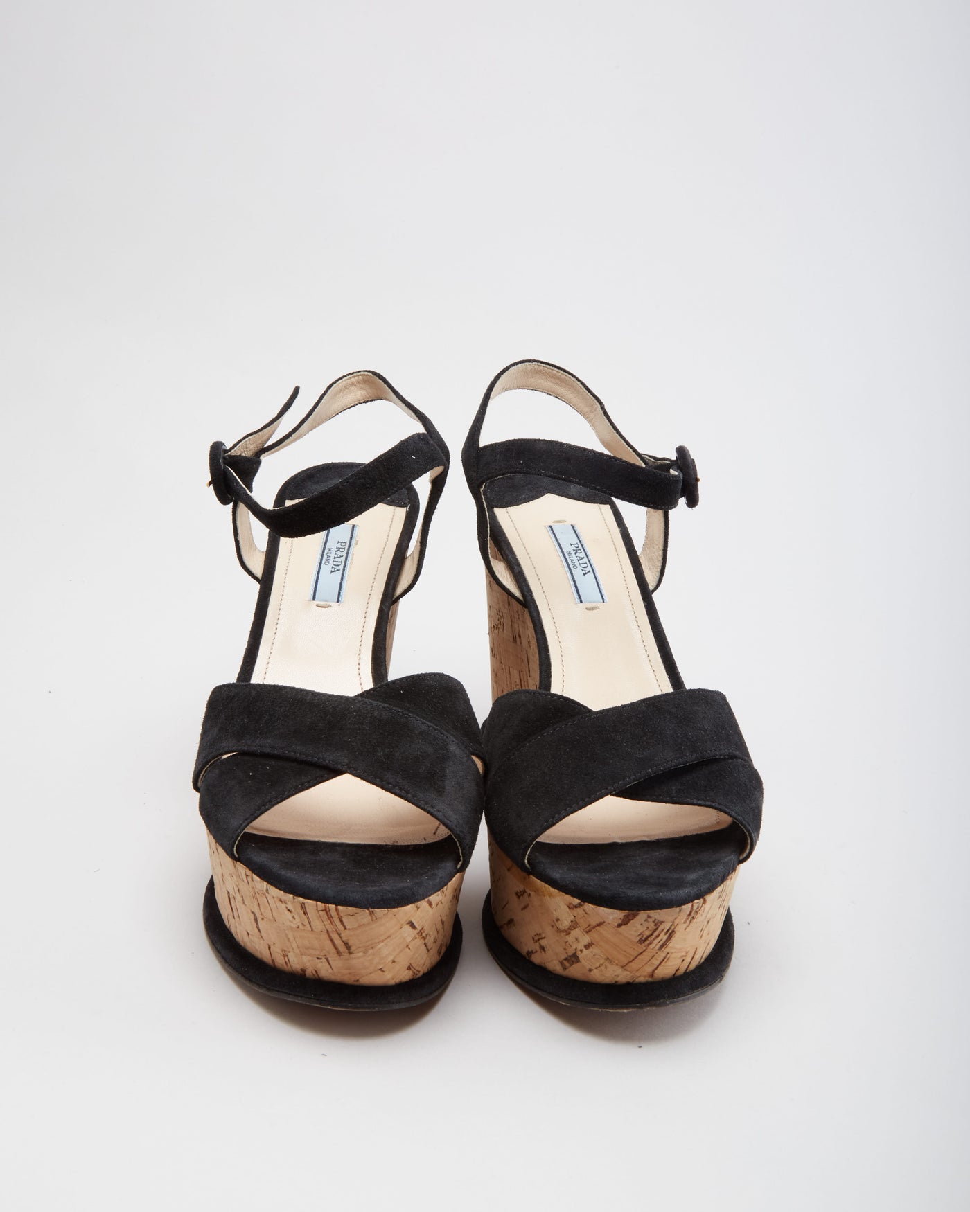 Prada Black Suede With Cork Platform Sole Sandals - UK 8