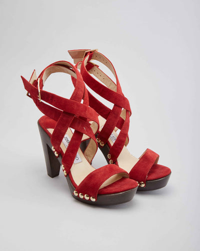 Jimmy Choo London Red Suede Sandals - UK 2