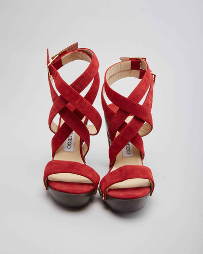 Jimmy Choo London Red Suede Sandals - UK 2