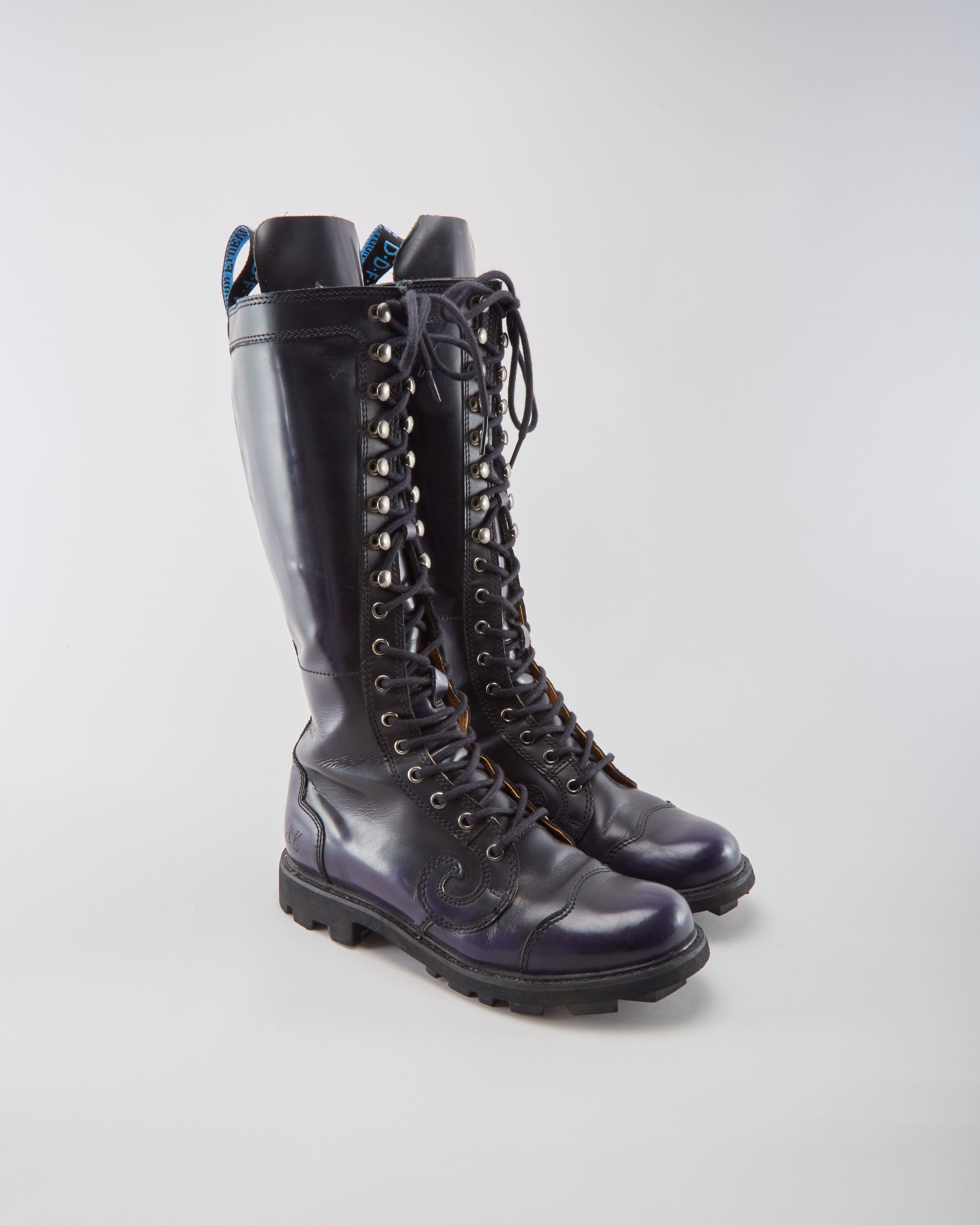 John Fluevog Black &amp; Purple Boots - Womens UK 9.5
