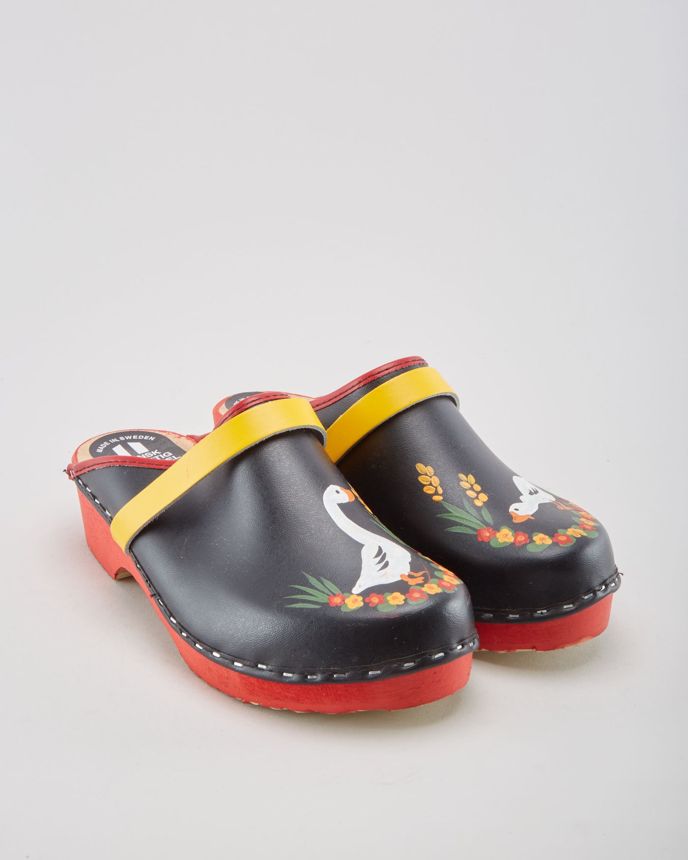 Vintage Hand Painted Swedish Wood Clogs - Womens UK 8