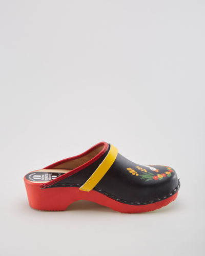 Vintage Hand Painted Swedish Wood Clogs - Womens UK 8