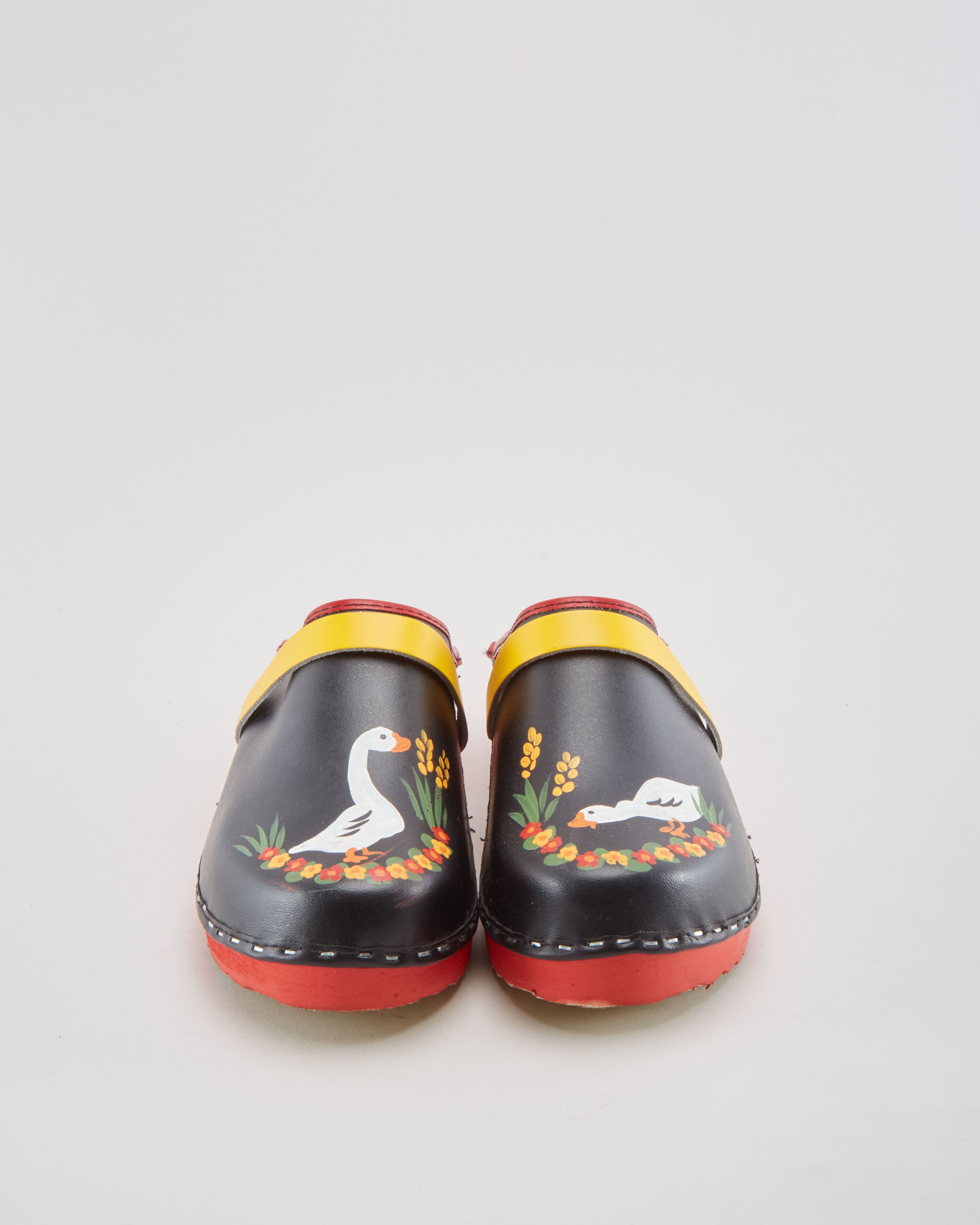 Vintage Hand Painted Swedish Wood Clogs - Womens UK 8