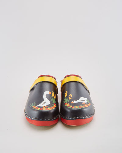 Vintage Hand Painted Swedish Wood Clogs - Womens UK 8