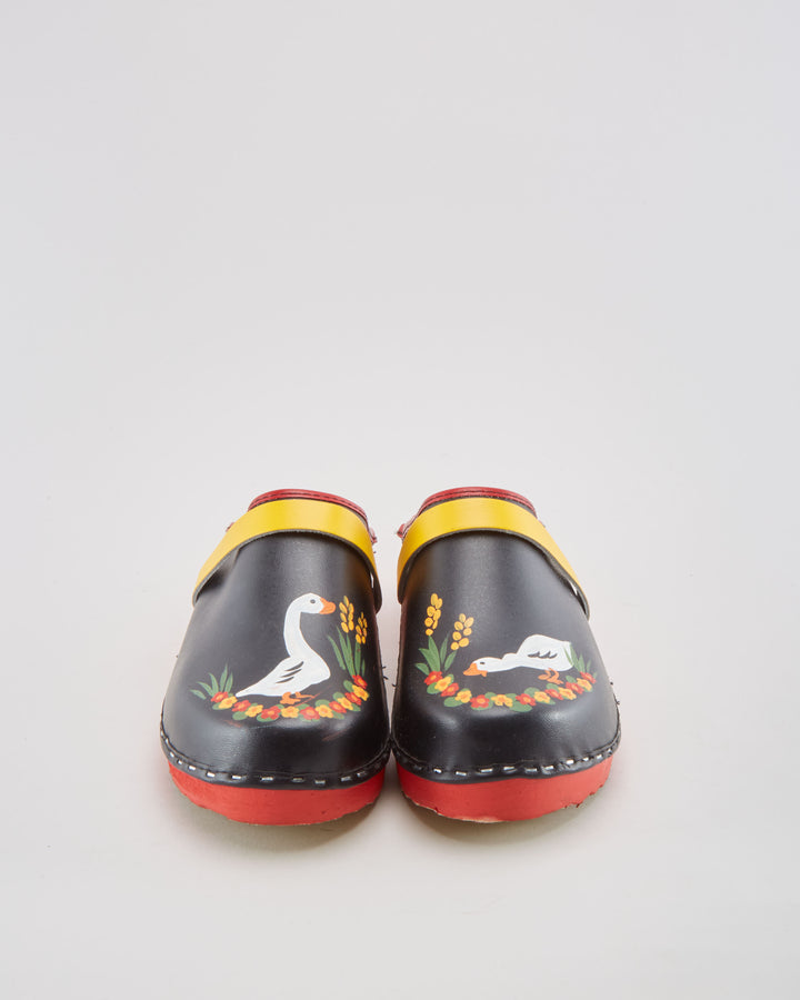 Vintage Hand Painted Swedish Wood Clogs - Womens UK 8