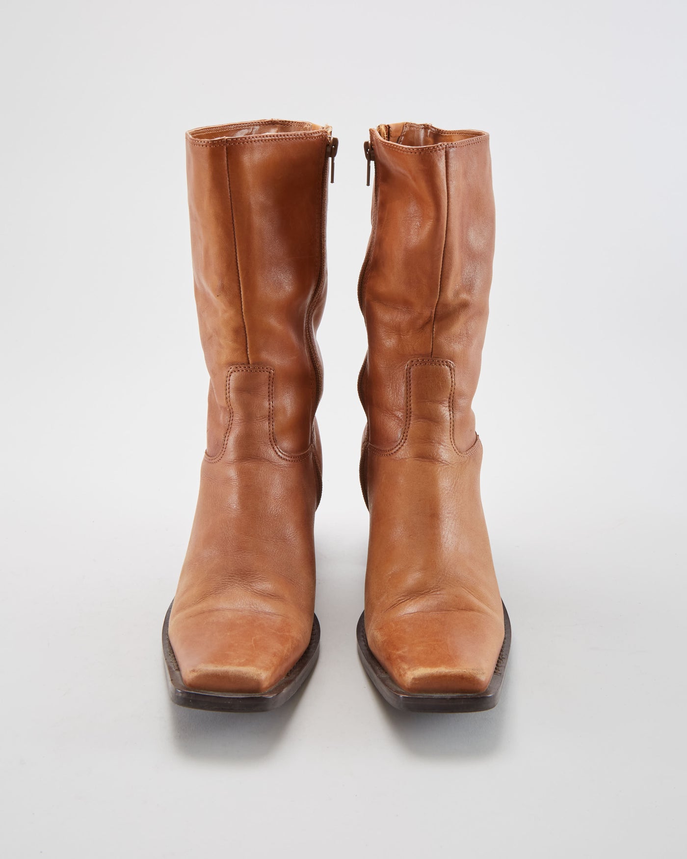 Vintage Square Toe Leather Brown Boots - Womens UK 8