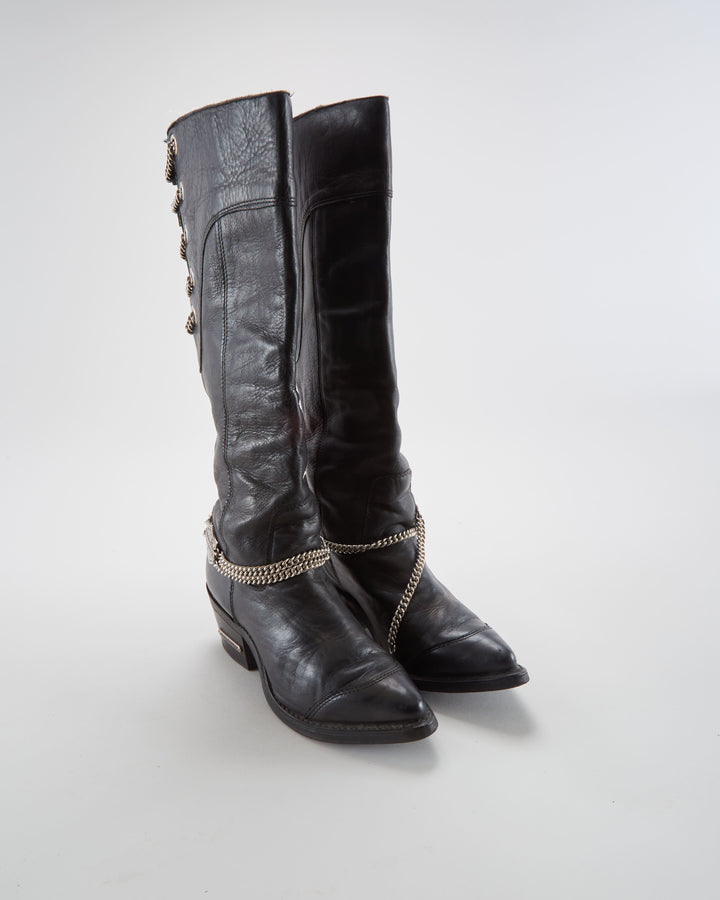 Vintage Harley Davidson Black Leather Boots - Womens UK 4