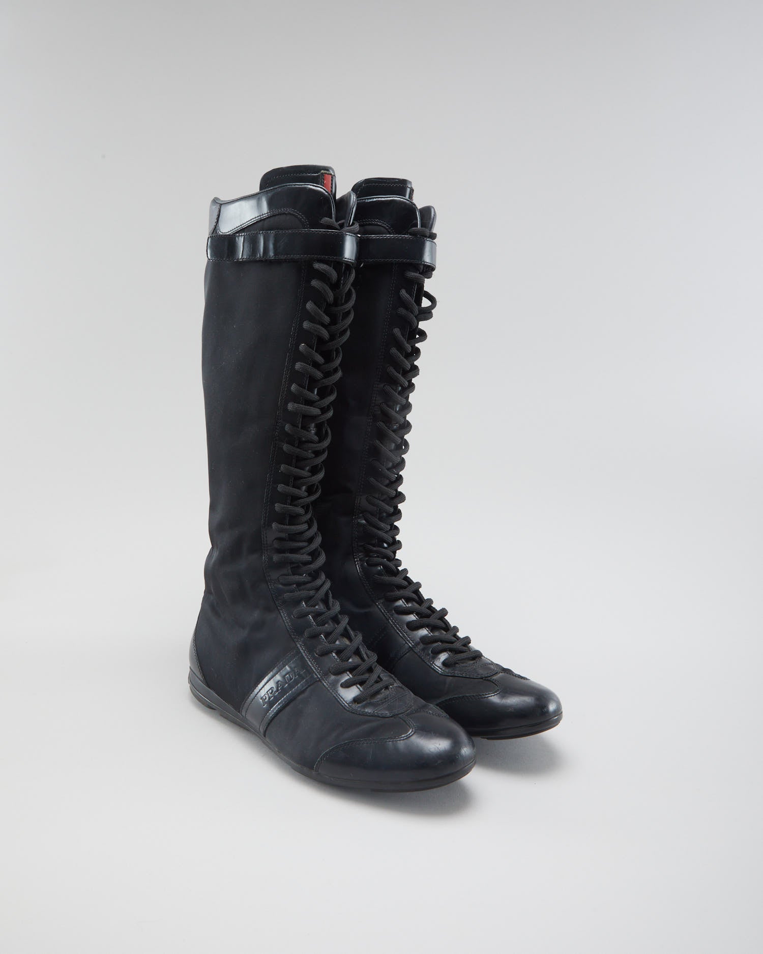 Vintage 90s Prada Lace Up Black Boots - Womens UK 7