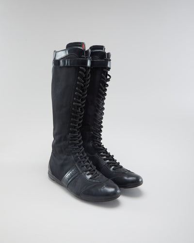 Vintage 90s Prada Lace Up Black Boots - Womens UK 7