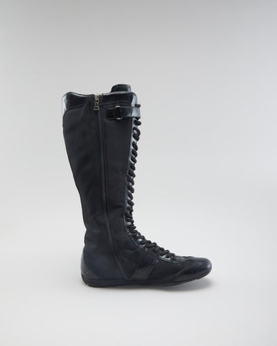Vintage 90s Prada Lace Up Black Boots - Womens UK 7