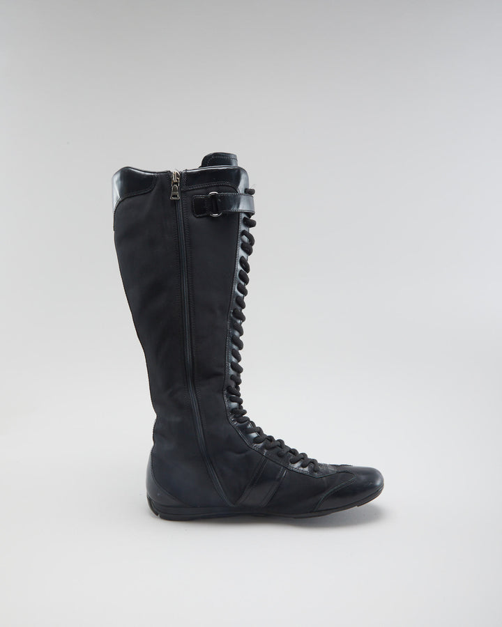 Vintage 90s Prada Lace Up Black Boots - Womens UK 7