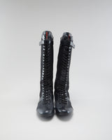 Vintage 90s Prada Lace Up Black Boots - Womens UK 7