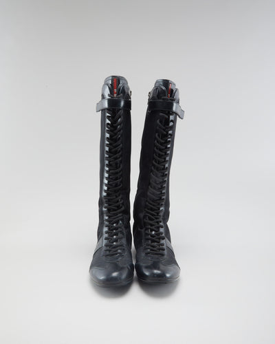 Vintage 90s Prada Lace Up Black Boots - Womens UK 7