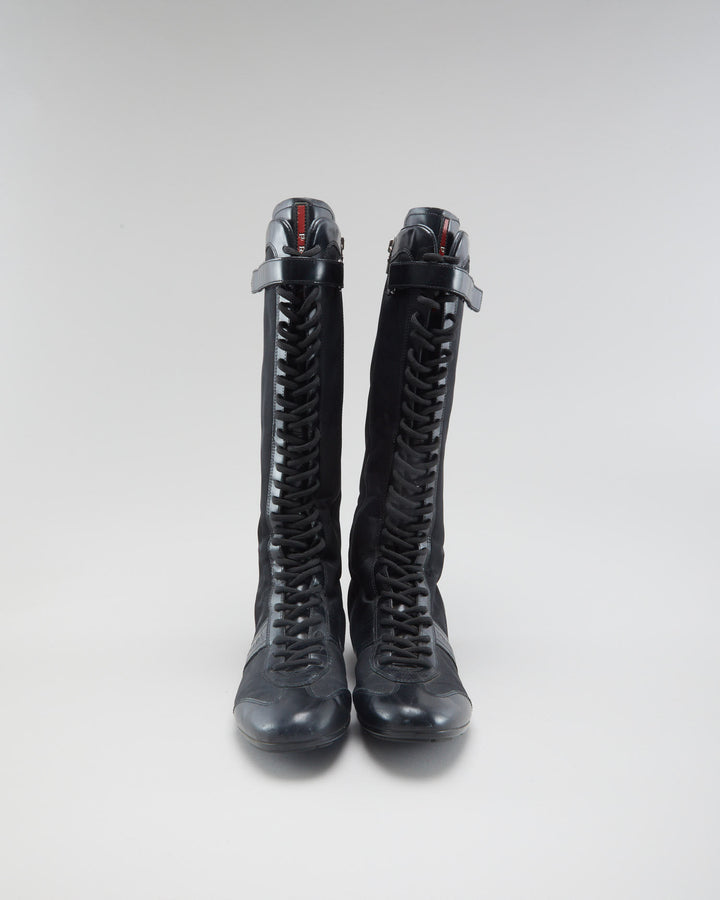 Vintage 90s Prada Lace Up Black Boots - Womens UK 7