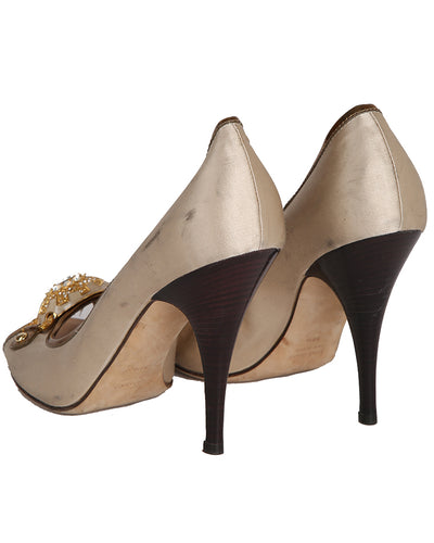 Gold Peep Toe Giuseppe Zanotti High Heel Shoes - UK 5.5