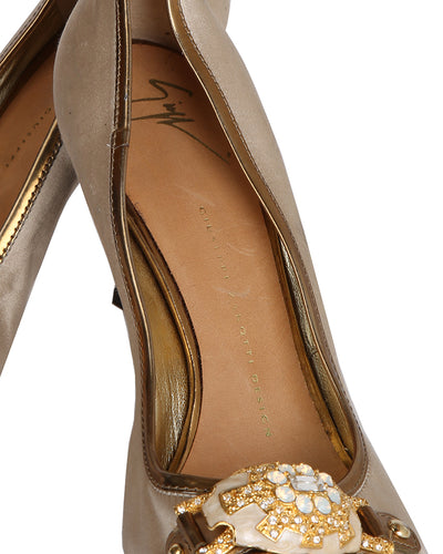 Gold Peep Toe Giuseppe Zanotti High Heel Shoes - UK 5.5
