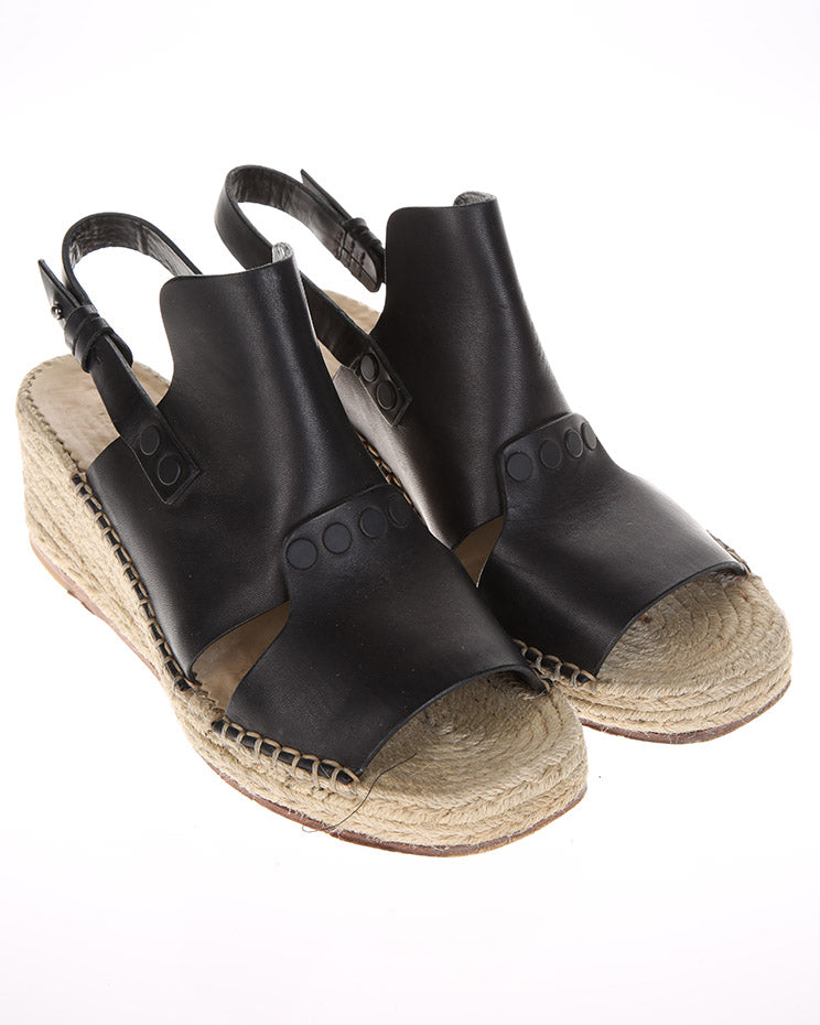 Rag &amp; Bone Black Leather Espadrille Shoes - UK 4