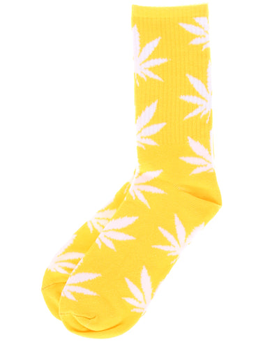 Novelty Yellow & White Marijuana Weed Leaf Socks - UK 3 - 6