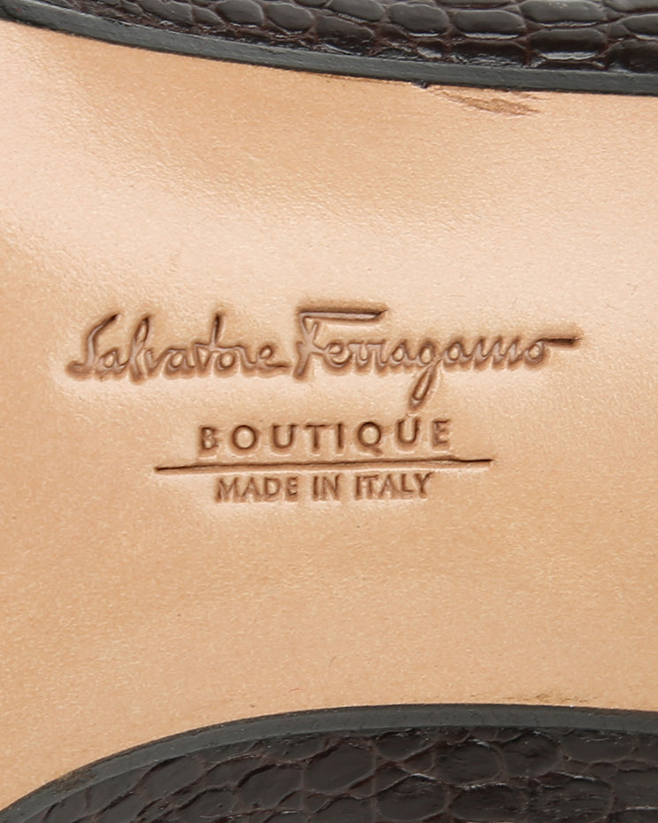 Vintage Salvatore Ferragamo faux croc leather heels - UK 8
