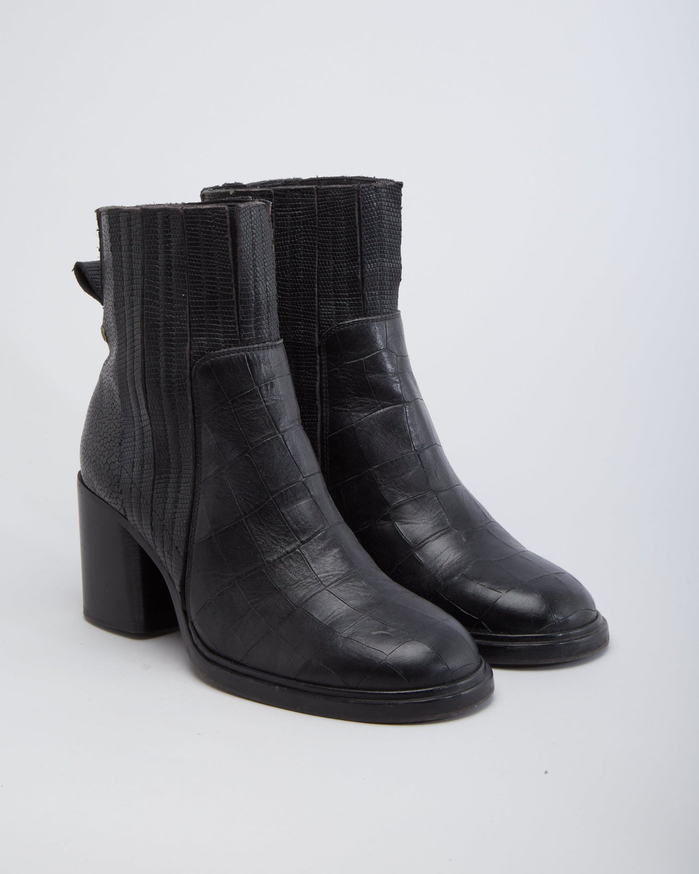 Buttero Black Lather Croc Style Leather Heel Boots - UK 5