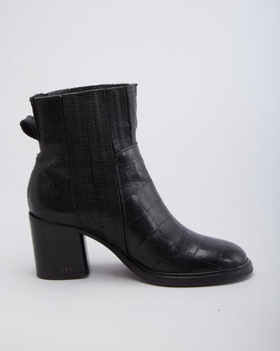 Buttero Black Lather Croc Style Leather Heel Boots - UK 5