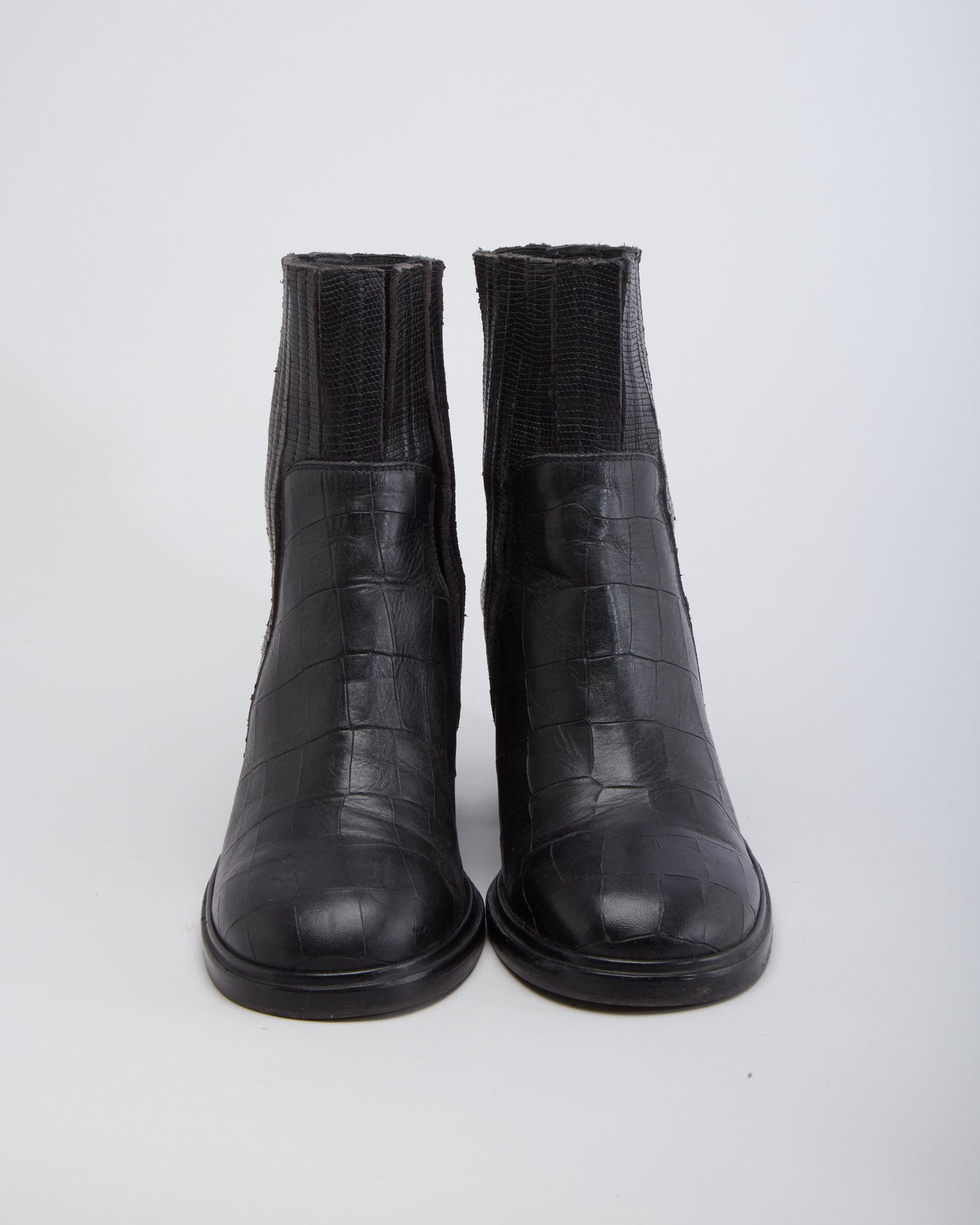 Buttero Black Lather Croc Style Leather Heel Boots - UK 5