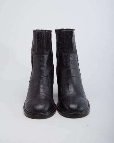 Buttero Black Lather Croc Style Leather Heel Boots - UK 5