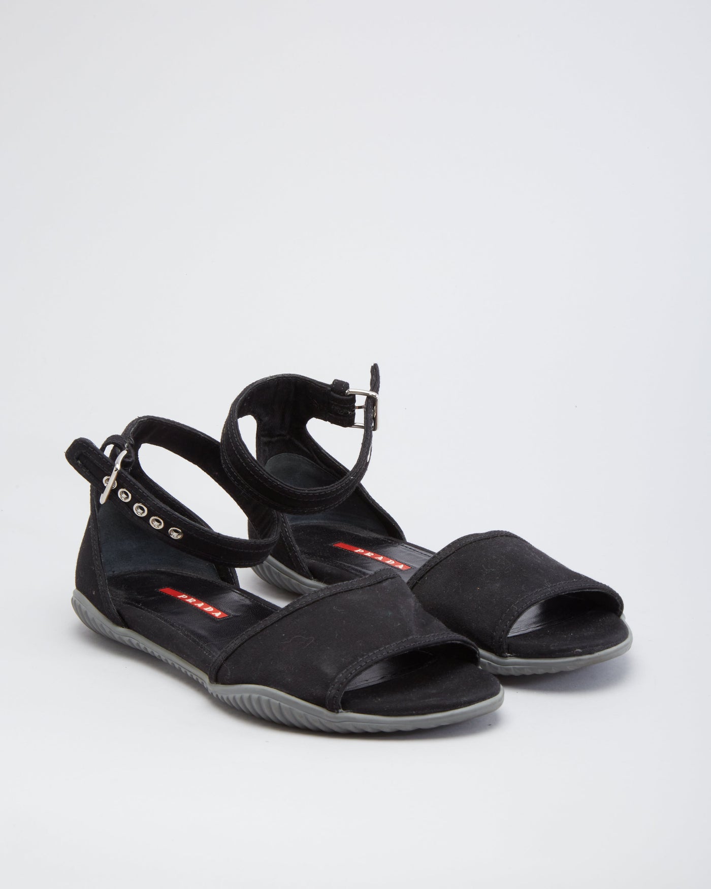 Prada Black Canvas Flat Sandals  - UK 6