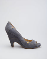 Miu Miu Peep Toe Denim Wedge Heels  - UK 5