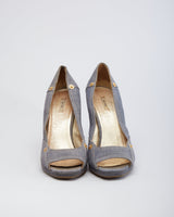 Miu Miu Peep Toe Denim Wedge Heels  - UK 5