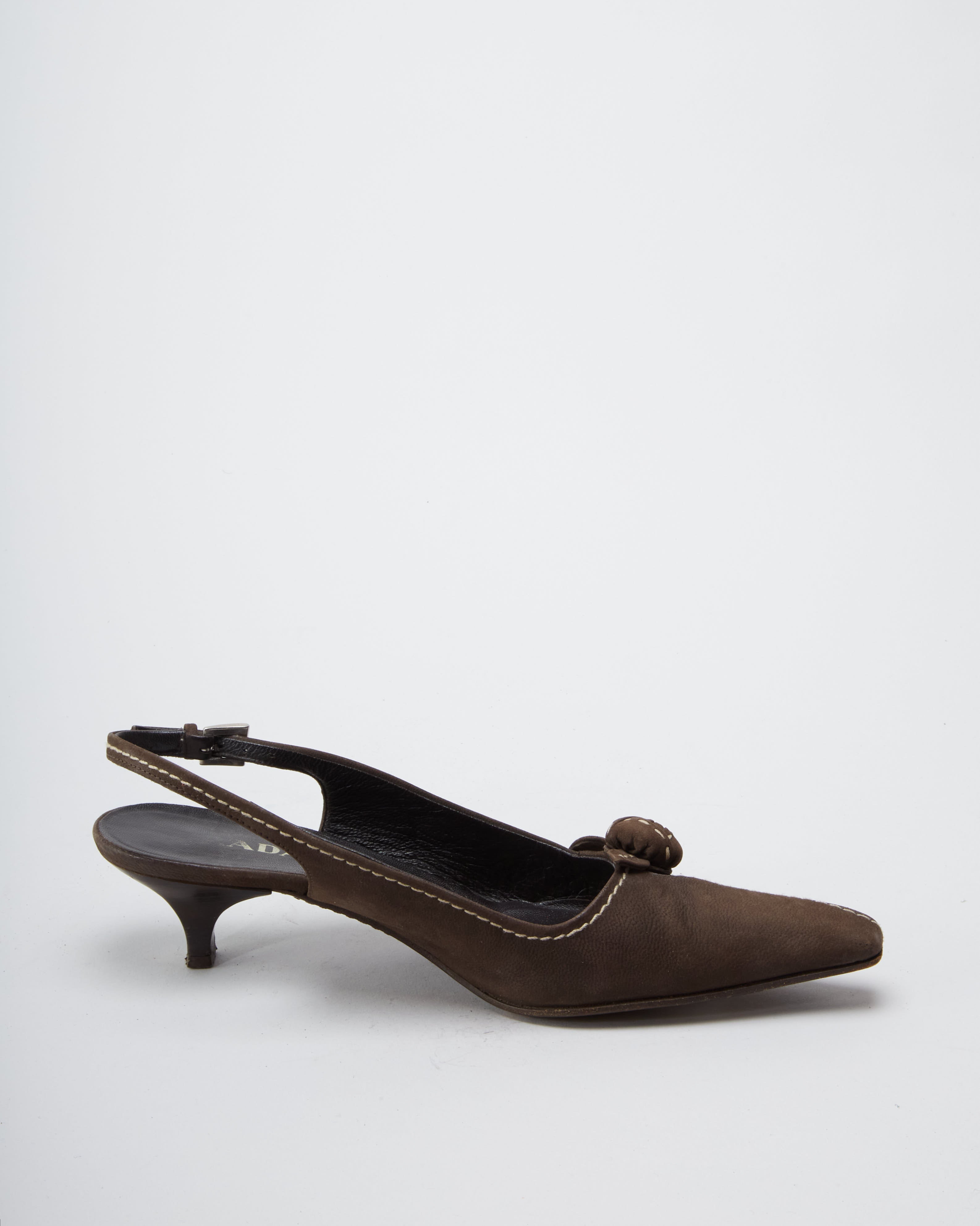 Vintage Prada Brown Suede Pointed Toe Slingback Kitten Heels  - UK 4