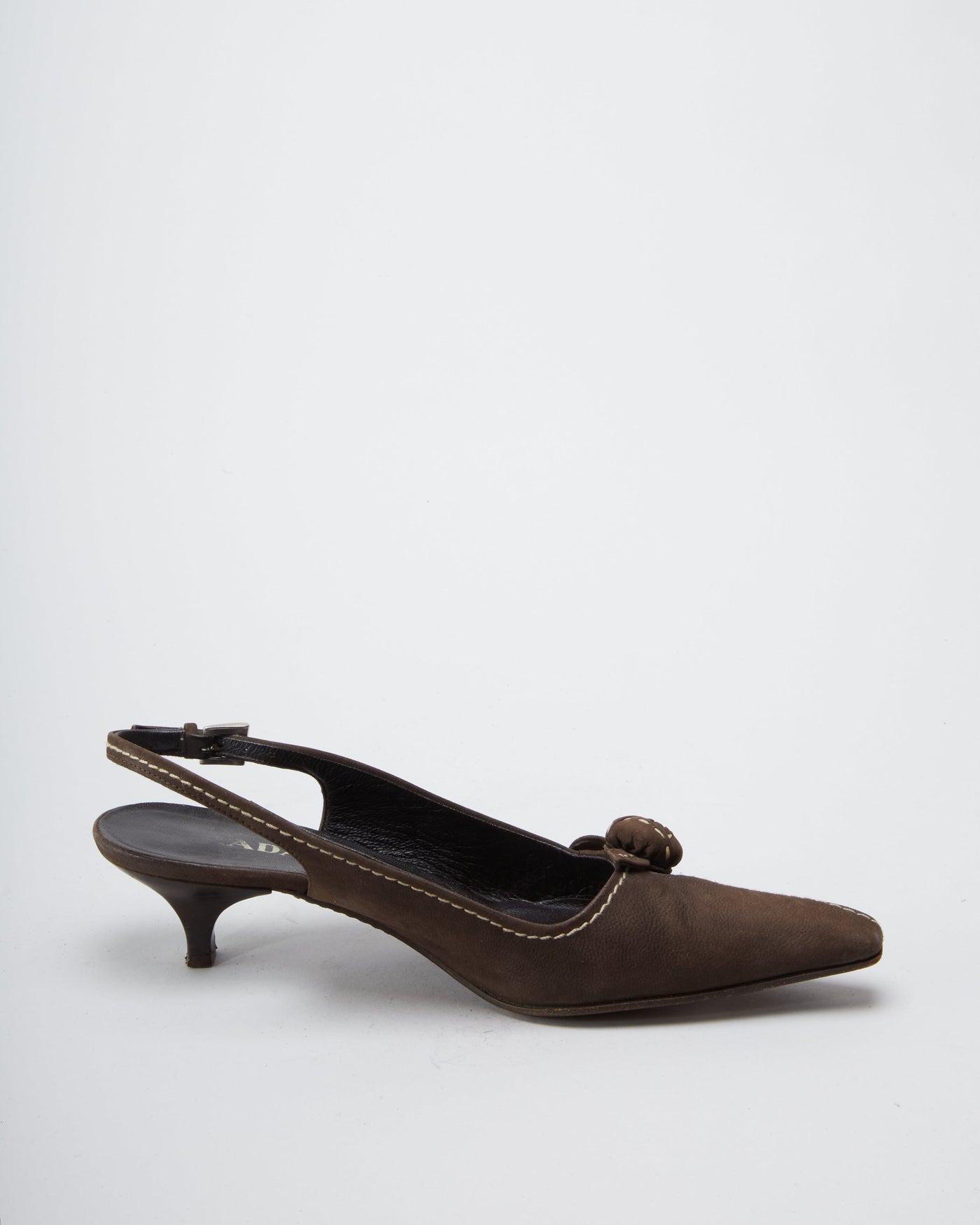 Vintage Prada Brown Suede Pointed Toe Slingback Kitten Heels  - UK 4