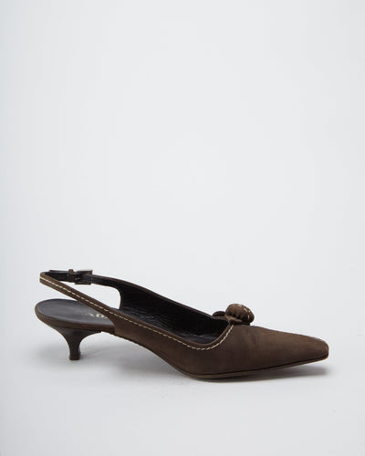 Vintage Prada Brown Suede Pointed Toe Slingback Kitten Heels  - UK 4