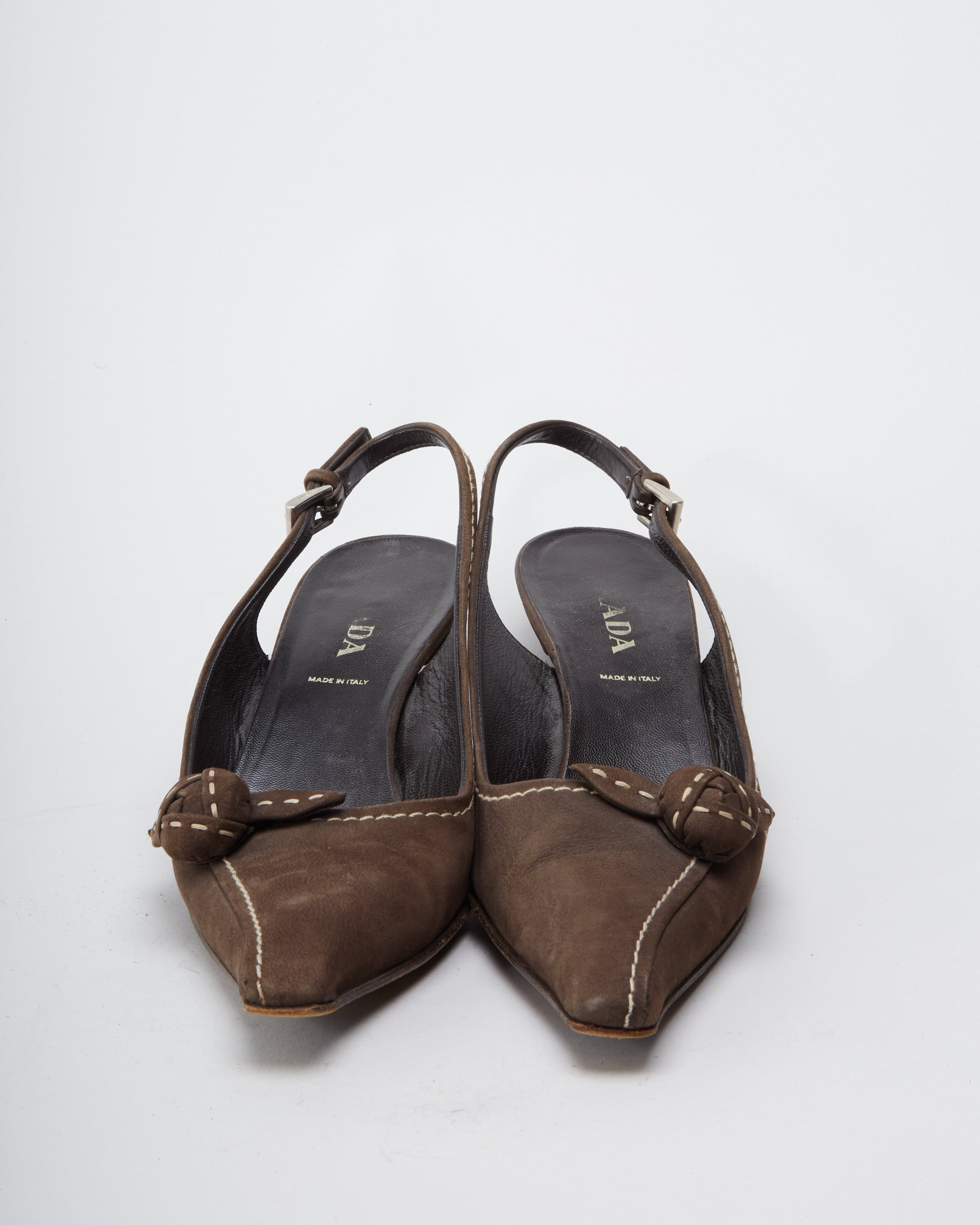 Vintage Prada Brown Suede Pointed Toe Slingback Kitten Heels  - UK 4
