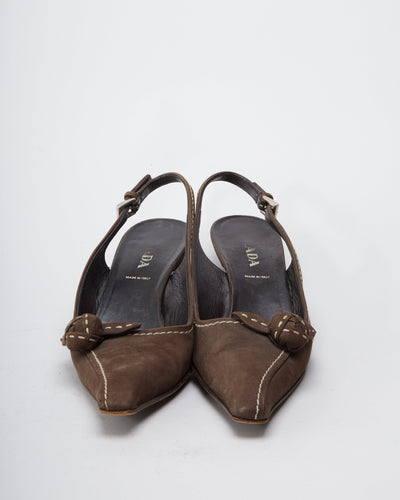 Vintage Prada Brown Suede Pointed Toe Slingback Kitten Heels  - UK 4