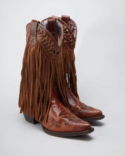Vintage Boulet Green / Brown Detailed Western Cowboy Boots - UK 5
