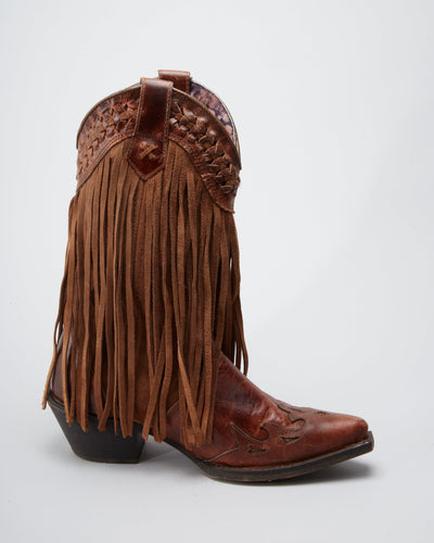Vintage Boulet Green / Brown Detailed Western Cowboy Boots - UK 5