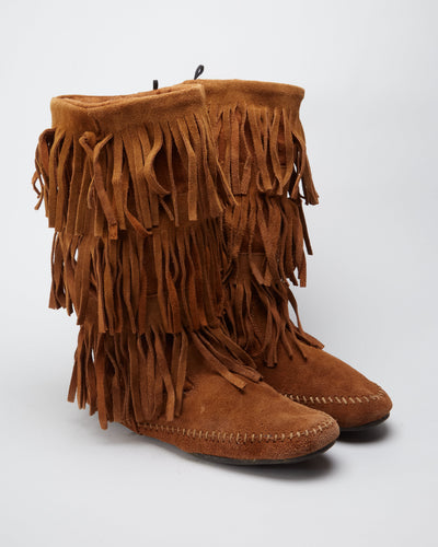1970s style Suede Tassels Cowboy Boots - UK 8
