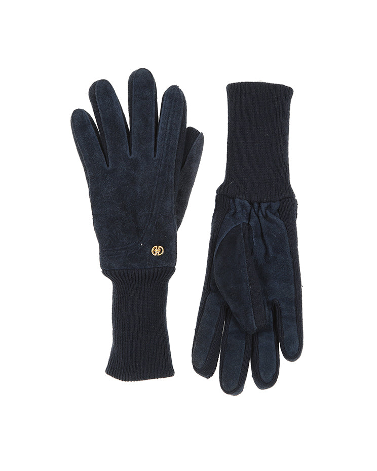 Vintage navy blue suede gloves - L