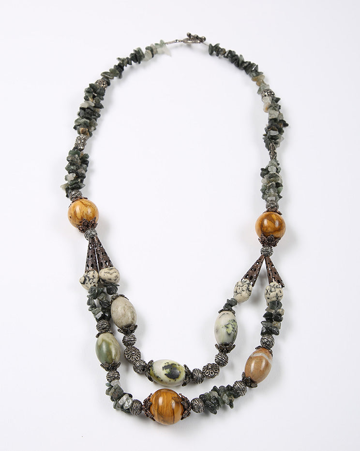 Ethnic Stone Beads And Metal Necklace