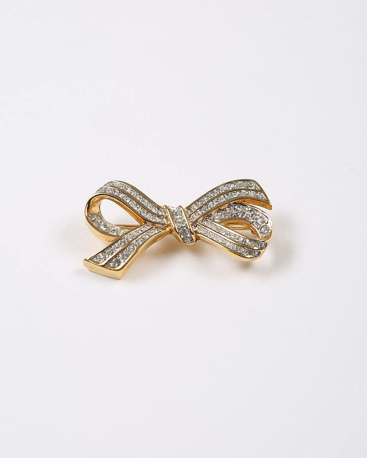 Vintage D'orlan Gold Tone And Diamantes Bow Statement Brooch