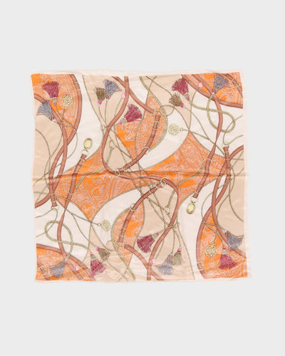 Orange and beige patterned silk scarf