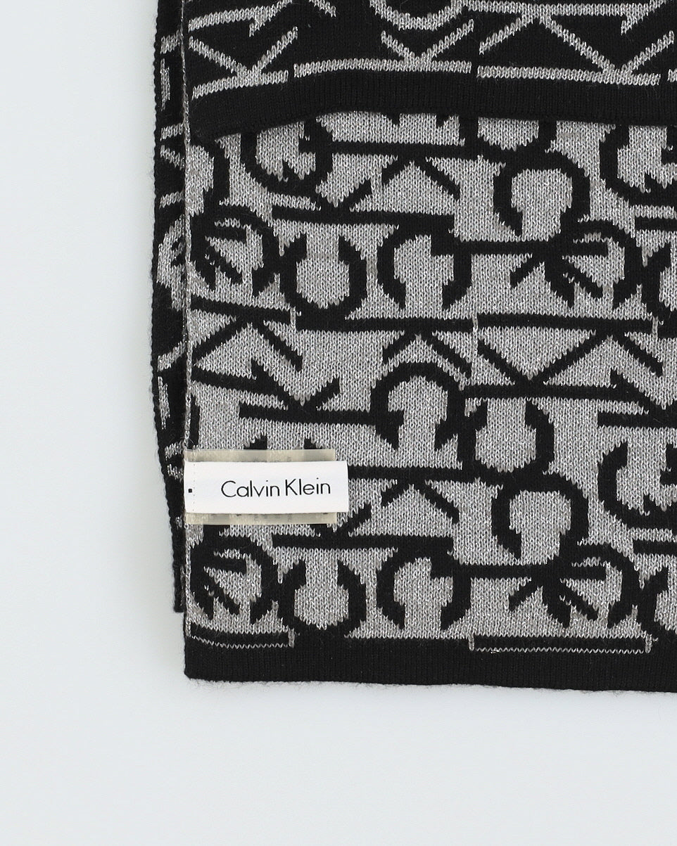 Calvin Klein black and silver knitted scarf