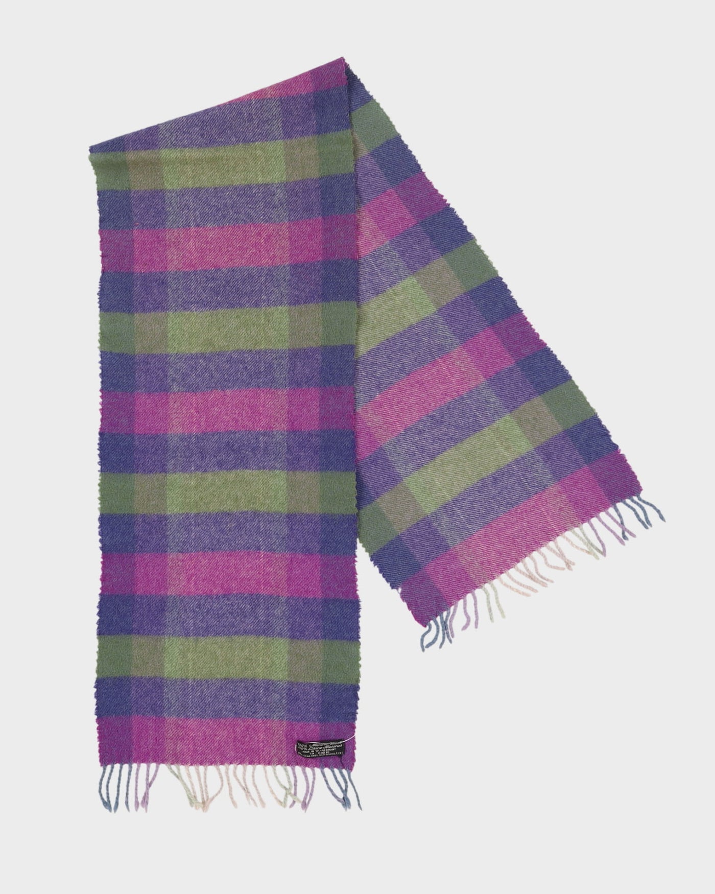 1980s Purple And Green Checked Merino Wool Scarf
