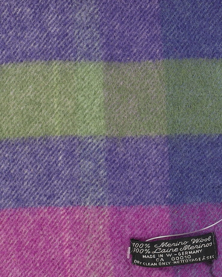 1980s Purple And Green Checked Merino Wool Scarf