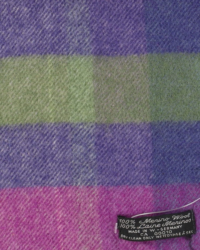 1980s Purple And Green Checked Merino Wool Scarf